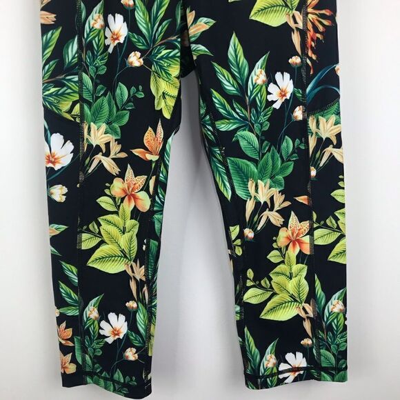 NEW Ododos High Waisted Black Tropical Print Capri Leggings - Picture 9 of 14